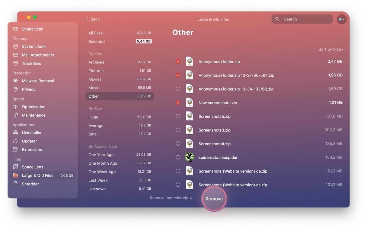 clean large files on mac