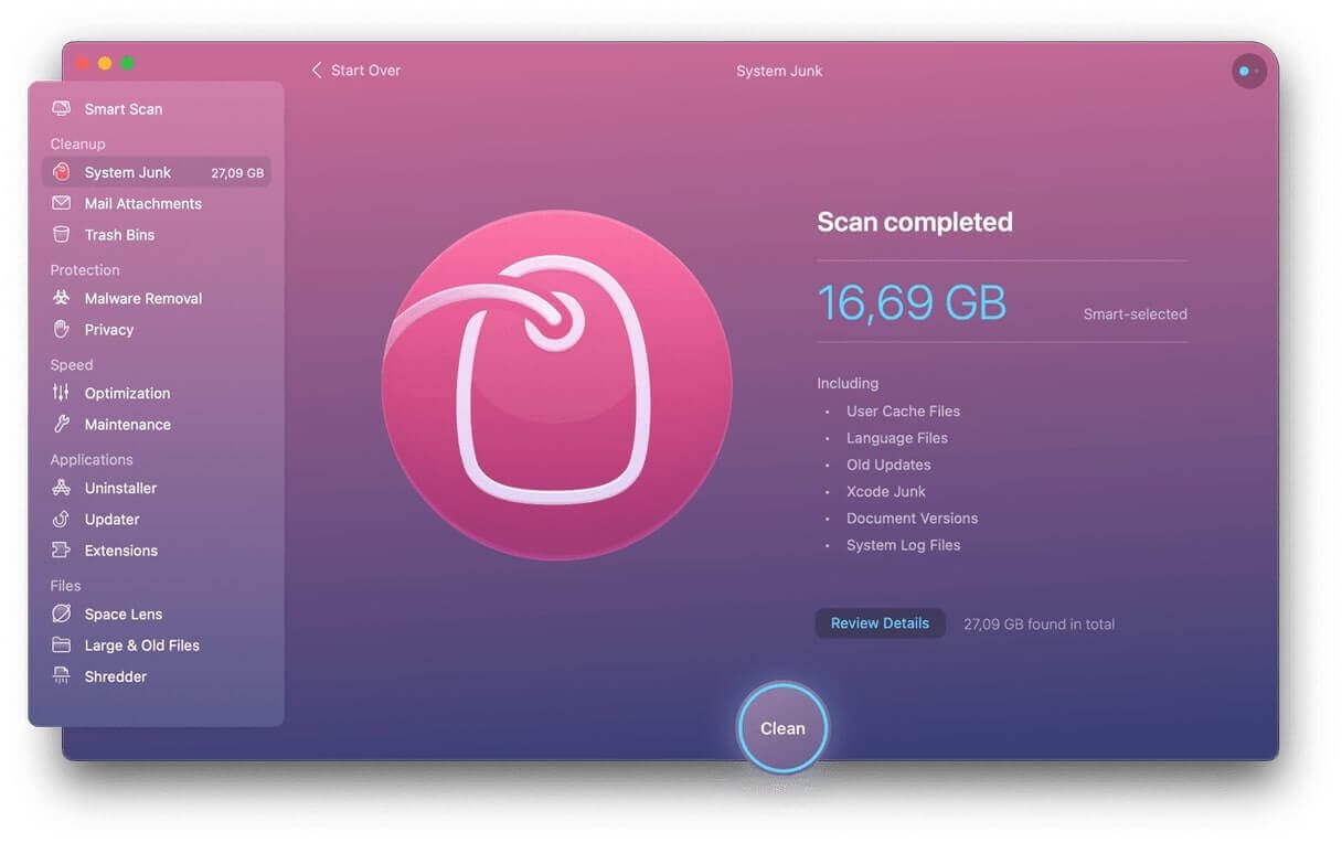 чисти системни ненужни файлове на mac