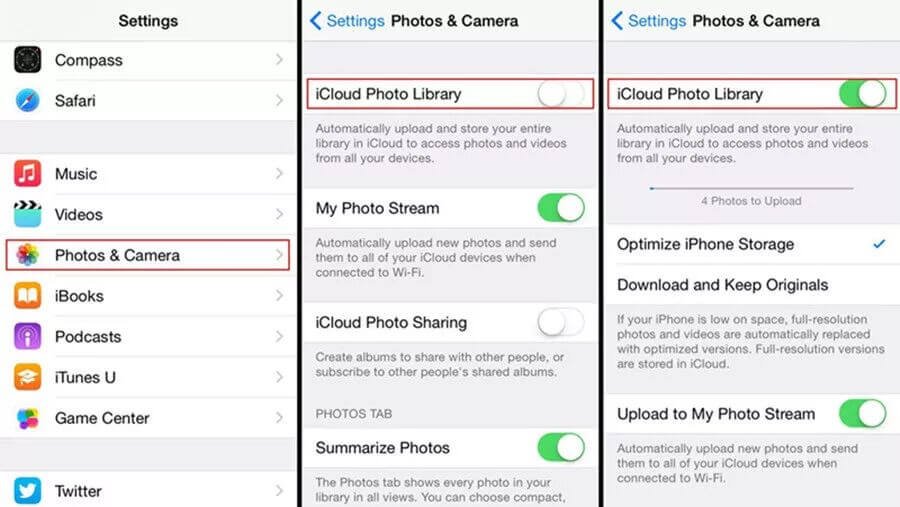 enable icloud photo library iphone