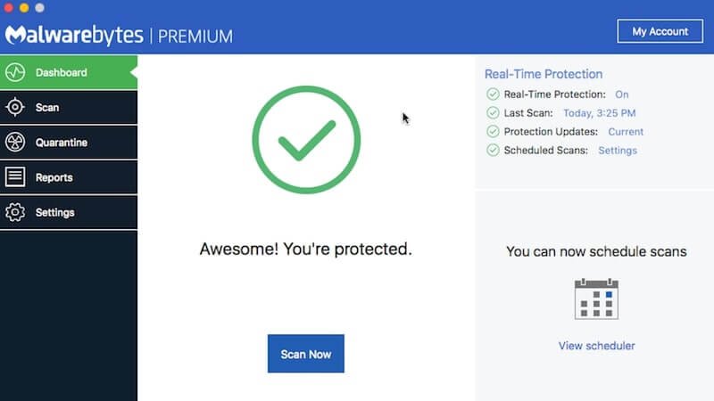 malwarebytes анти-зловреден софтуер за mac интерфейс