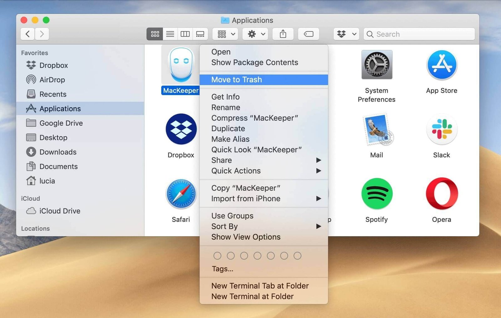 move mackeeper to trash